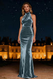 Halter Velvet Purple Long Formal Dress