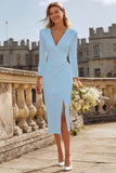 Long Sleeve V Neck Bodycon Ruched Ivory Engagement Dress