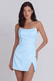 Strapless A Line Ivory Mini Graduation Dress with Slit