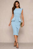 Pencil Navy Midi Work Dress With Slit