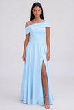 One shoulder Yellow A Line Wedding Guest Dress with Slit
