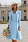 Ivory 2 Piece A Line Satin Midi Engagement Dress