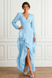 Mermaid Purple V-Neck Mother of the Bride Dress With Ruffles