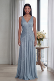 Ruched Dusty Rose A Line V Neck Evening Dress