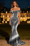 Black Off the Shoulder Mermaid Velvet Formal Dress