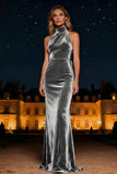 Halter Velvet Purple Long Formal Dress
