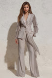 2 Piece Ruffled Notched Lapel White Women's Suit