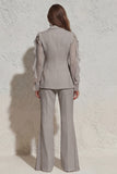 2 Piece Ruffled Notched Lapel White Women's Suit