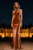 Halter Velvet Purple Long Formal Dress