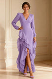 Mermaid Purple V-Neck Mother of the Bride Dress With Ruffles