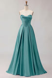 Golden A Line Corset Sweetheart Long Prom Dress