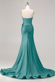 Royal Blue Mermaid Sweetheart Beaded Corset 3D Flower Long Prom Dress with Slit