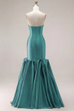 Mermaid Fuchsia Satin Strapless Long Prom Dress with 3D Flowers