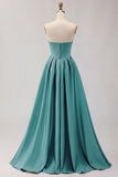 Golden A Line Corset Sweetheart Long Prom Dress