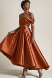 Olive Off the Shoulder Ruched A-Line Mother of the Bride Dress