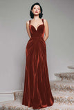 Burgundy Velvet Spaghetti Straps Holiday Party Dress with Pleats