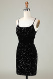 Spaghetti Straps Sequin Bodycon Little Black Dress