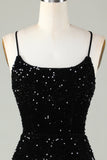 Spaghetti Straps Sequin Bodycon Little Black Dress