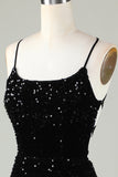Spaghetti Straps Sequin Bodycon Little Black Dress