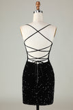 Spaghetti Straps Sequin Bodycon Little Black Dress