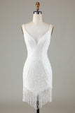 Sparkly Bodycon White Short Graduation Dress with Beading