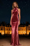 Halter Velvet Purple Long Formal Dress