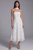 Strapless Blue A Line Floral Wedding Guest Dress with Sash