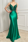 Sparkly Dark Green Mermaid Backless Prom Dress With Beaded Appliques