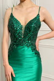 Sparkly Dark Green Mermaid Backless Prom Dress With Beaded Appliques