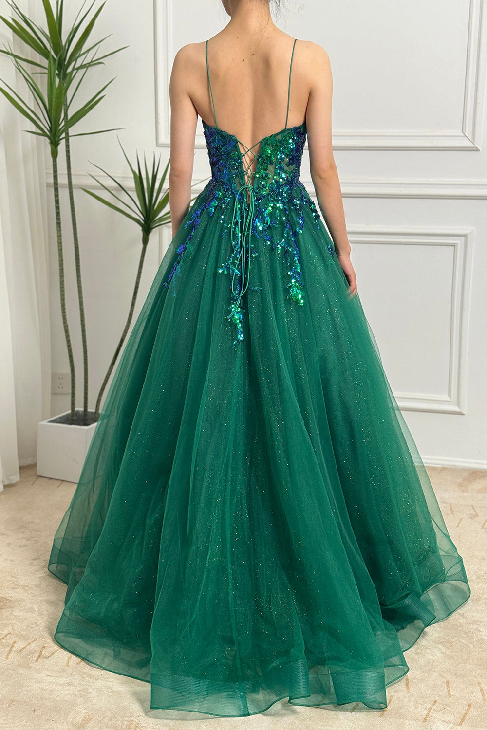 Wedtrend Women A Line Formal Dress Sparkly Sequin Tulle Long Dark Green Prom Dress With Appliques Wedtrend UK Wedtrend Women A Line Formal Dress Sparkly Sequin Tulle Long Dark Green Prom Dress With Appliques Wedtrend UK
