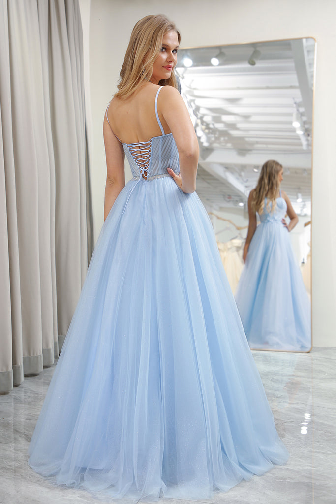 Sky Blue Polka Dots Tulle Prom Dress