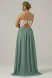 Eucalyptus A Line Chiffon Lace Plus Size Long Bridesmaid Dress