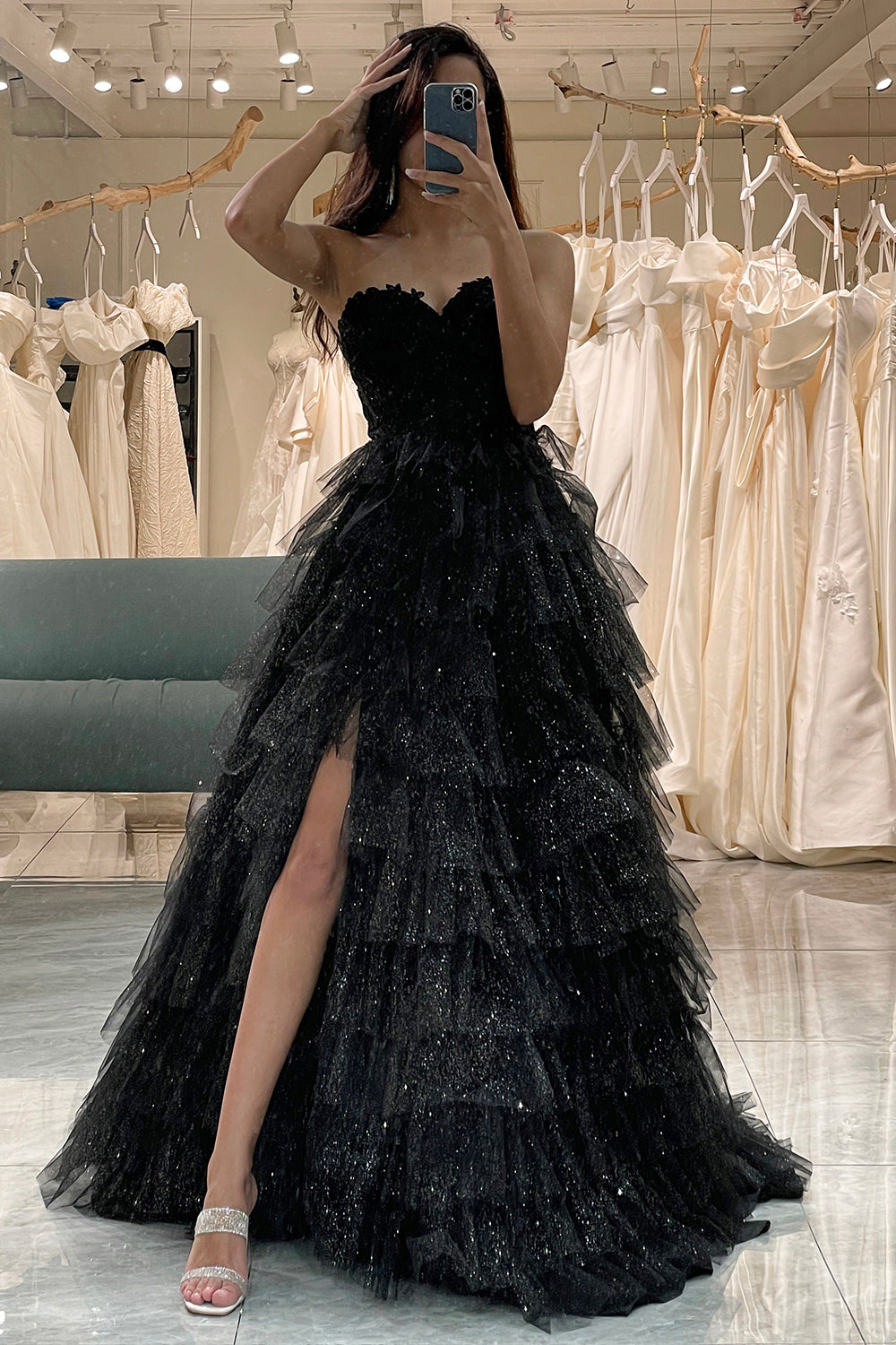 Black tulle evening dress cheap