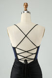 Glitter Bodycon Spaghetti Straps Corset Little Black Dress with Beading