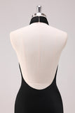 Black Mermaid Halter Open Back Floor Length Satin Bridesmaid Dress