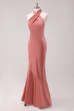 Black Mermaid Halter Open Back Floor Length Satin Bridesmaid Dress