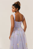 Lilac A Line Sweetheart Embroidered Tea Length Prom Dress