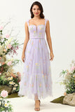 Black A Line Embroidered Sweetheart Tea Length Wedding Party Dress