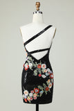 One Shoulder Sequin Beading Little Black Dress