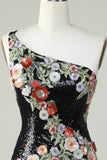 One Shoulder Sequin Beading Little Black Dress