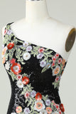 One Shoulder Sequin Beading Little Black Dress