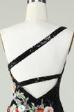 One Shoulder Sequin Beading Little Black Dress
