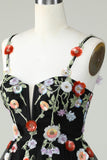 Spaghetti Straps A Line Sequin Flowers Little Black Dress