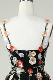 Spaghetti Straps A Line Sequin Flowers Little Black Dress