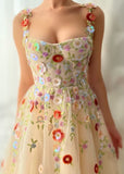 Spaghetti Straps A Line Sequin Flowers Little Black Dress