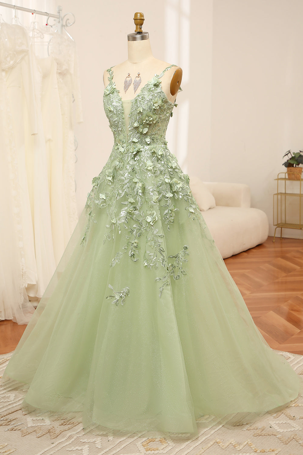 sage green prom dresses uk Sage Green Tulle A-line Strapless Sweetheart Neck Prom Dresses With Slit, MP936