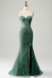 Stylish Mermaid Sweetheart Light Blue Corset Prom Dress with Appliques