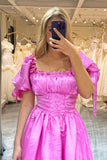 Off the Shoulder Hot Pink Princess Corset Prom Dress