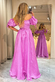 Off the Shoulder Hot Pink Princess Corset Prom Dress