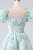 Light Blue A Line Square Neck Corset Tiered Long Prom Dress